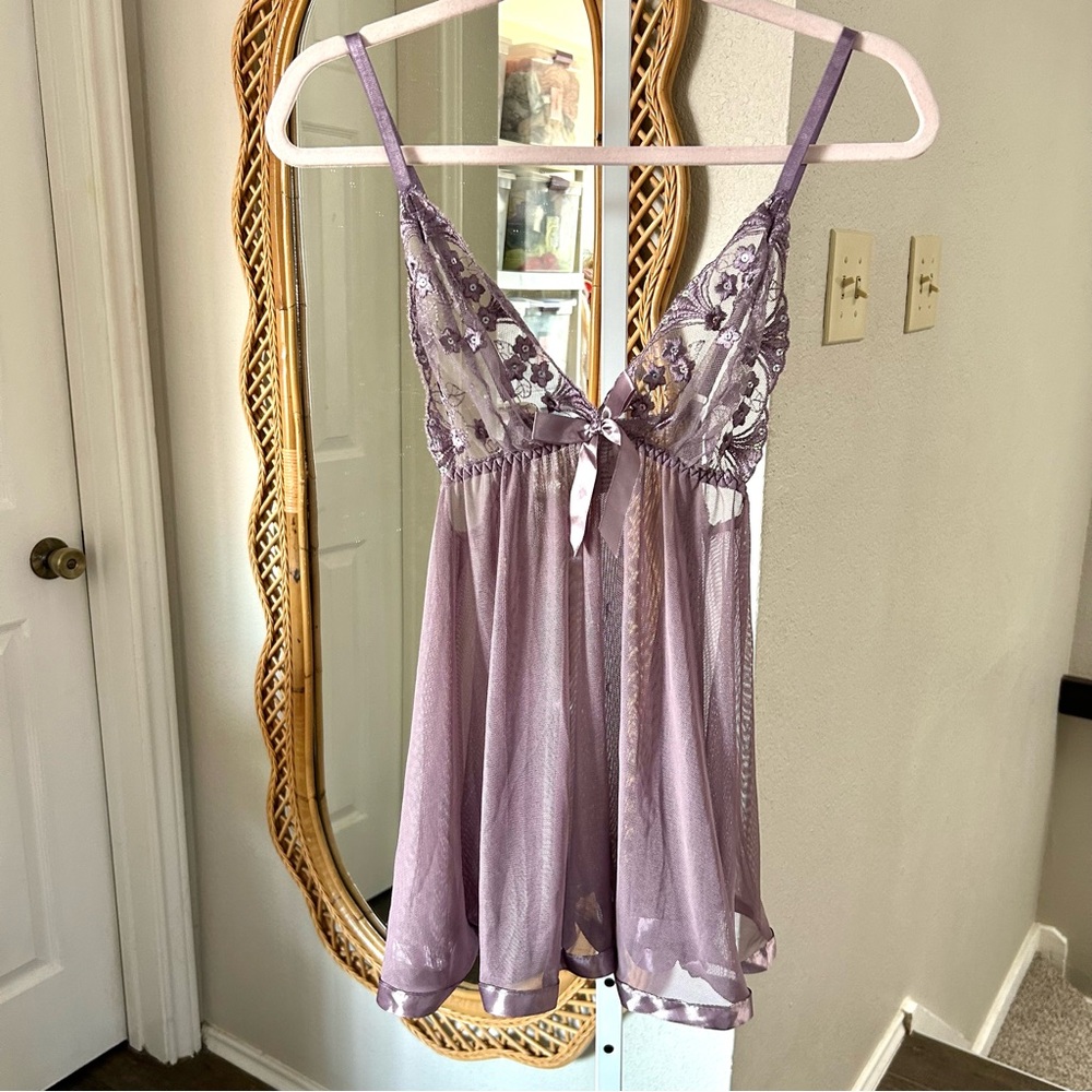 Lingerie Babydoll Nightgown Purple Flower Slip